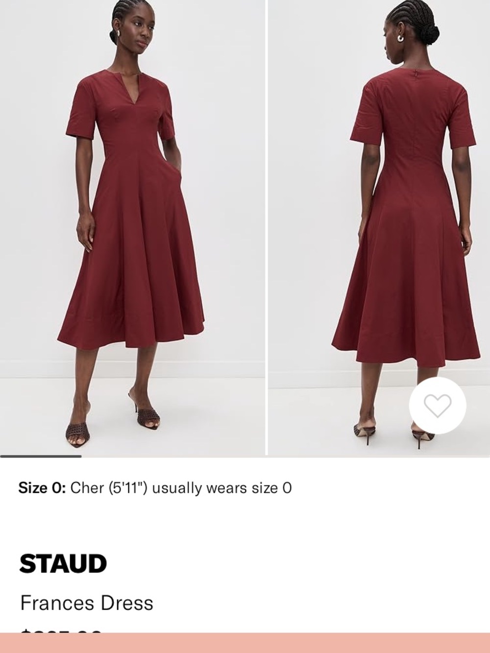 STAUD Burgundy Notch-Neck Short-Sleeve Dress